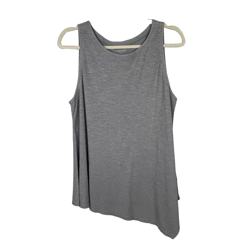 Eileen Fisher Asymmetrical Drape Tank Top Sleeveless Shirt Grey Hemp & Cotton M